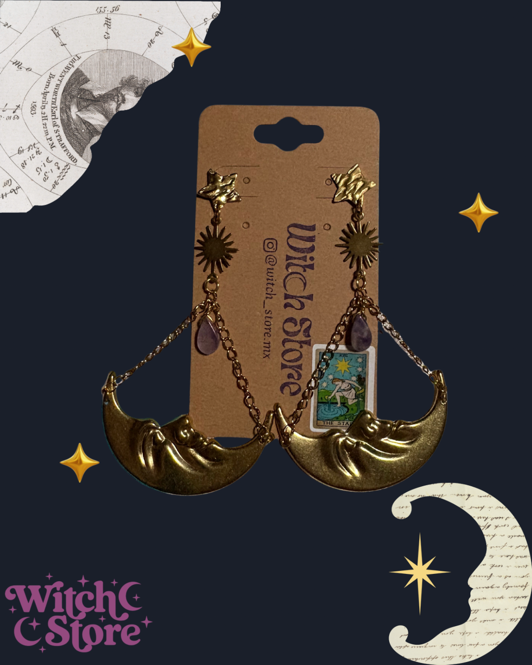 Aretes Whimsical Moon Star